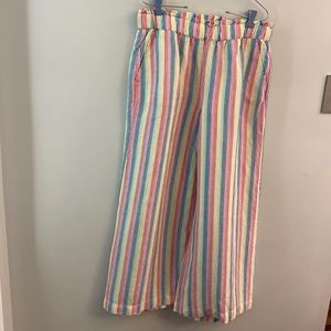 Gap Linen Blend Candy Striped Very Wide Leg Lightly Cropped Pants SZ M Flowy